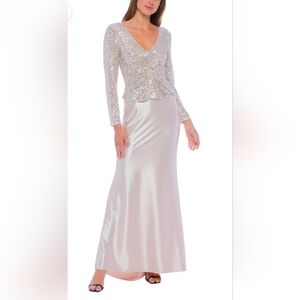 MARINA Silver and Cream Maxi Dress